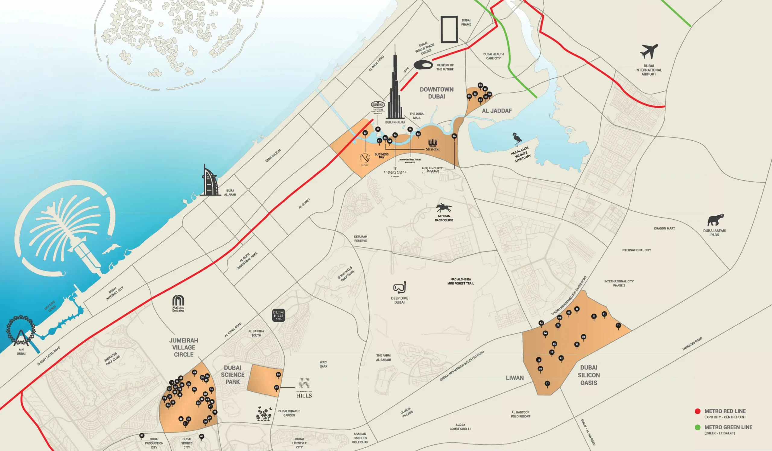 Map showing locations of Binghatti projects