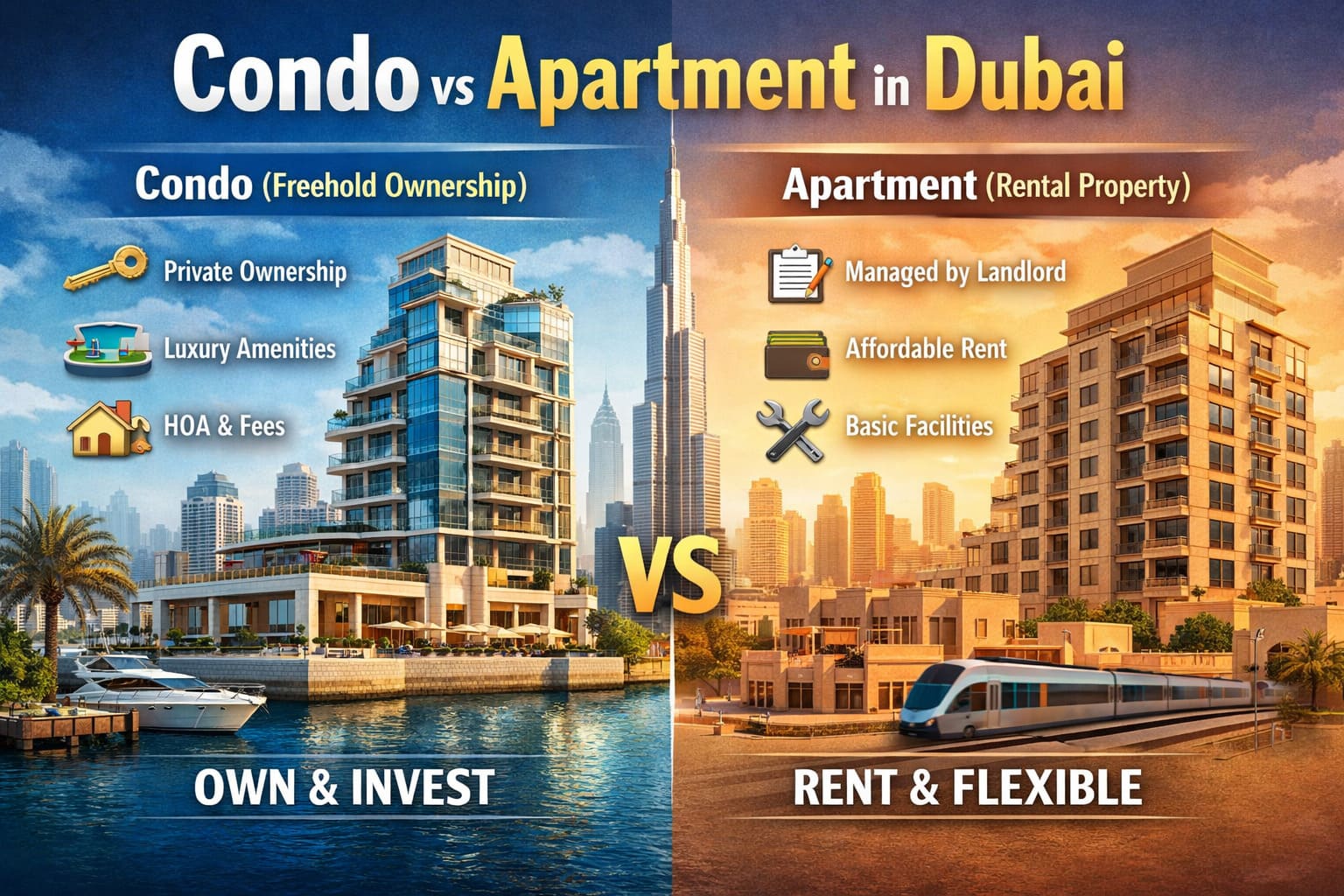 Condo vs Apartment in Dubai: Key Differences in Ownership, Costs, Amenities & Lifestyle
