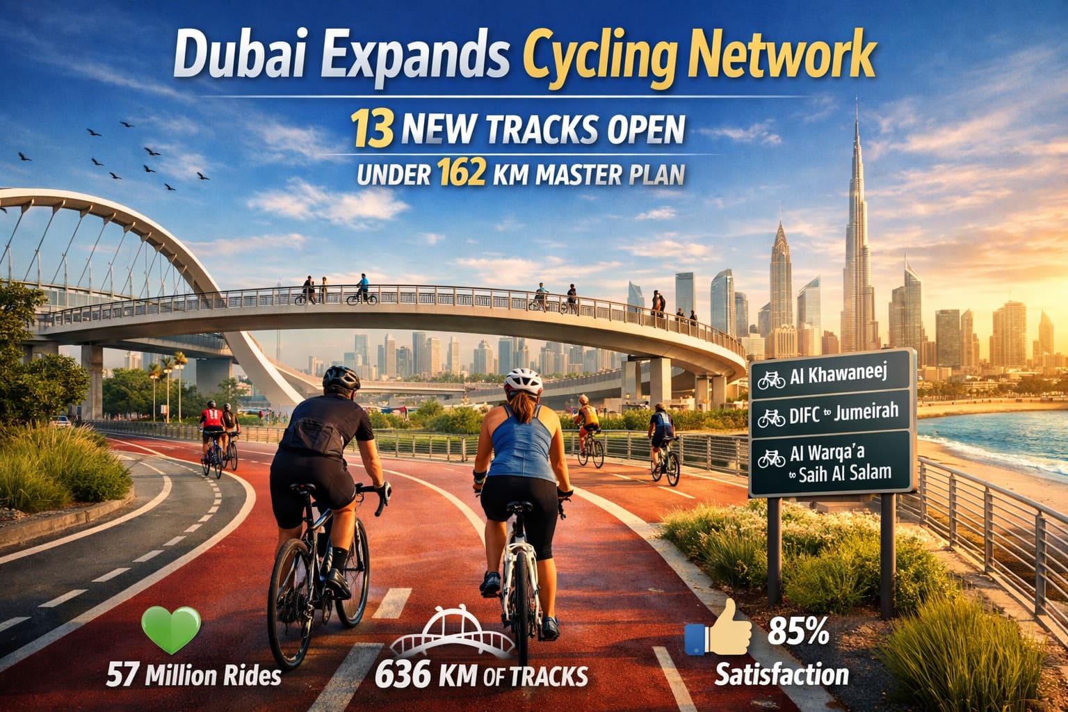 Dubai Expands Cycling Network: 13 New Tracks Open Under 162 KM Master Plan